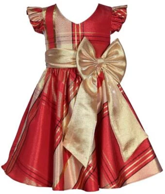 NEW Bonnie Jean Girls Size 7 "RED & GOLD PLAID TAFFETA" Christmas Bow Dress NWT - Image 1 of 4