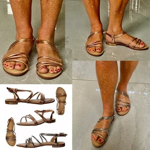 Flache Damen-Sommerkleid-Sandale roségold, silber gepolstert Komfortgröße - Bild 1 von 22