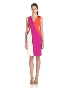 ANNE KLEIN sheath dress pencil Sze 10 colour block office formal cocktail NEW - Picture 1 of 6