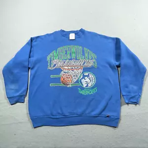 Vintage Minnesota Timberwolves Sweatshirt Men XL 90s NBA Blue Basketball - Picture 1 of 12