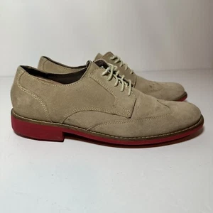 COLE HAAN Oxfords Mens 9M Drake Eva Beige Suede Wingtip Bluchers C11216 Red - Picture 1 of 9