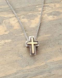 Retired James Avery SMALL Petite Sterling Silver and 14kt Cross Pendant 18" Nk - Picture 1 of 7