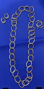 Vintage Ralph Lauren RLL Signed Two Tone Pave Links Oval Chain Necklace 36" - Picture 1 of 7
