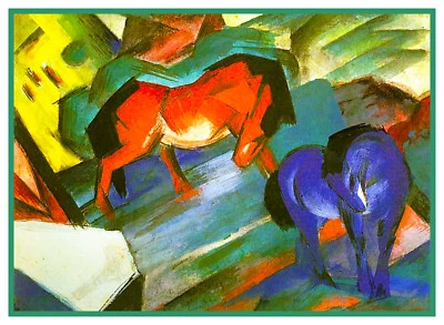 Franz Marc's Red and Blue Horses Counted Cross Stitch Chart Pattern - Image 1 of 4