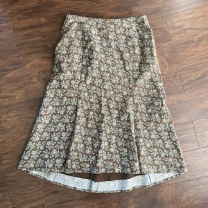 Garnet Hill A line mid rise midi brown and blue floral skirt - Picture 1 of 5