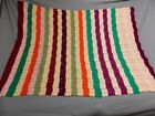 Striped Afghan Vintage Hand Crochet Granny Yarn Remnant 47 x 60 Grannycore