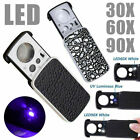 30X 60X 90X Pockets Magnifying Magnifier Jeweler Eye Glass Loupe Loop Led Light