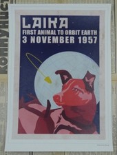 Soviet Russian Propaganda Vintage Looking Poster Print  LAIKA Space Dog #V35