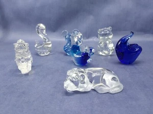 Glas Tier Figuren Briefbeschwerer Welpe Maus Elefant Eichhörnchen 7 Vintage Teile - Bild 1 von 20