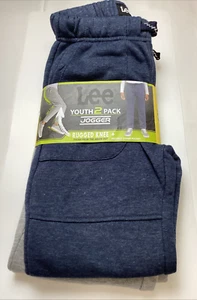 Lee Youth Jogger Pants 2-Pack Zipper Pocket Rugged Knee, Gray & Blue, Small 7/8 - Picture 1 of 7