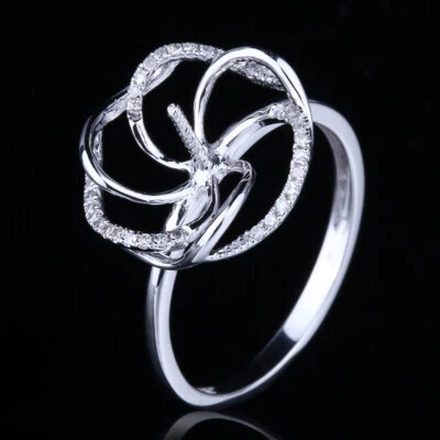 Sterling Sliver Round 8-11mm Pearl Wedding Handmade Jewellery Semi Mount Ring  - Bild 1 von 4