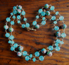 VINTAGE TURQUOISE CHINESE CLOISONNE  & GLASS BEADED 2-STRAND NECKLACE