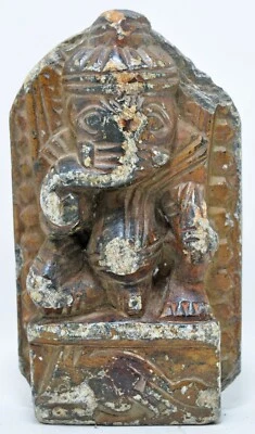 Старинный черный камень бог Ганеша идол фигурка оригинальный старый тонкий ручной резьбы - Изображение 1 из 4