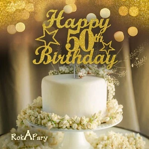 50 Birthday Cake Topper Gold Glitter, 50th Party Decoration Ideas - Picture 1 of 11