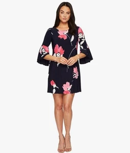 Abito donna Ralph Lauren blu navy stampa floreale A-Line taglia 14 crociera vacanza festa - Foto 1 di 10