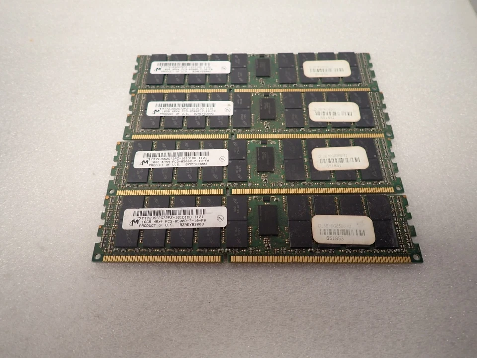 (4) Micron 16GB 4RX4 PC3-8500R DDR3-1066 Server Memory MT72JSS2G72PDZ-1G1D1DD - Image 1 of 1
