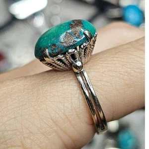 Vintage 14K White Gold Natural Turquoise Solitaire Ring Size 9.25 - Picture 1 of 5