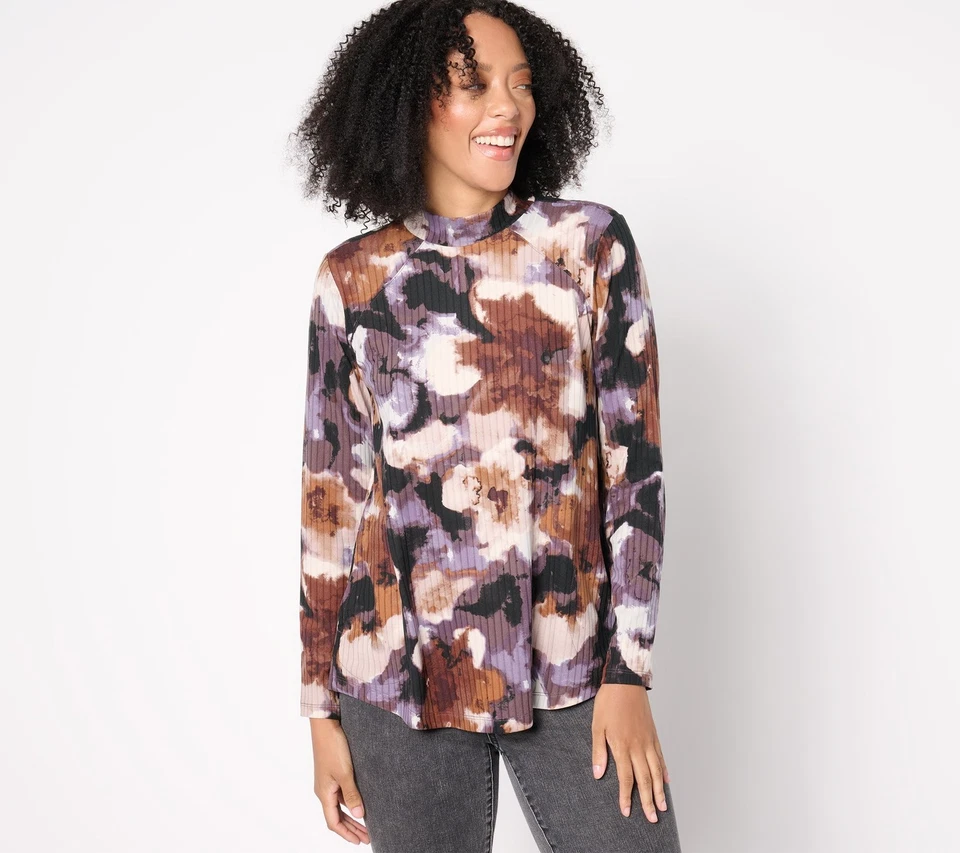 LOGO de Lori Goldstein Estampado Cuello Simulado Cepillado Acanalado Top Neutro Combo S Nuevo Foto 1 de 1