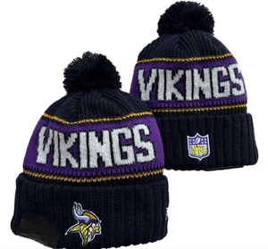Sombrero tejido de invierno Minnesota Vikings - Gorro de pompón forrado de lana térmica - Imagen 1 de 2