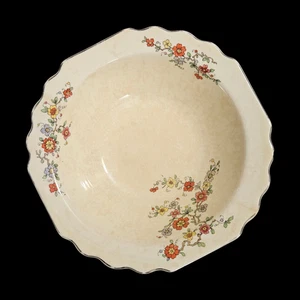 W S George Lido Canarytone Floral Scalloped Rim 9" Serving Bowl USA 389A** - Picture 1 of 6