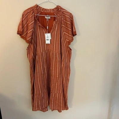 Vestido para mujer Cupio 2X rayas naranja con capas manga corta ribete de ganchillo nuevo Foto 1 de 4