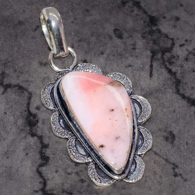 925 Silver Plated Peruvian Pink Opal Pendant Handmade Jewelry Size 2" GW - Image 1 of 3