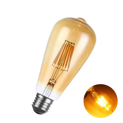 Amber ST64 Vintage LED Bulbs, 8W Dimmable Glass & Metal, Pack of 1 - Image 1 of 4