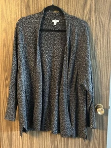 Pure Jill L Black&Grey Knit Open Front Sweater Long Sleeve Cotton/Acrylic/Polyes - Picture 1 of 6