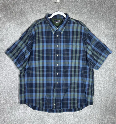 Trader Bay Shirt Mens Size 2XL Green Blue Plaid Short Sleeve Button Down Pocket - Image 1 of 4