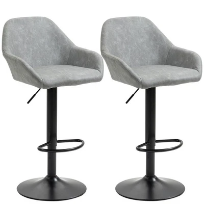 Set of 2 Swivel Bar Stool Adjustable Height Footrest & Backrest - Counter Height - Image 1 of 4