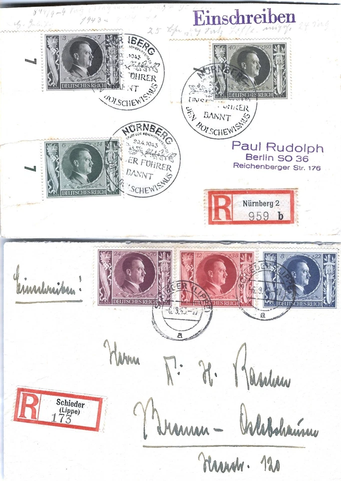 WW2 WWII German Third Reich two used  cover registered - Image 1 of 1
