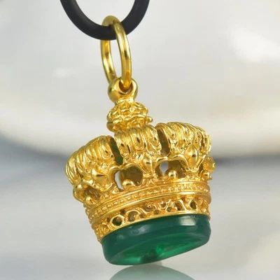 Pendant Gold Vermeil Sterling Silver Chalcedony Fob Seal Stamp Crown 11.12 g - Image 1 of 4