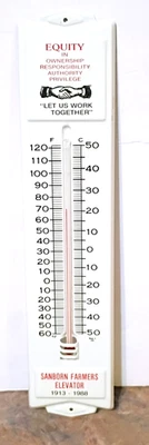1988 "EQUITY..."Work Together" TERMÓMETRO DE METAL AGRÍCOLA...Sanborn, Iowa...¡NUEVO EN STOCK! Foto 1 de 4