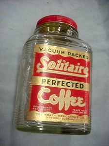 Small Solitaire Morey Mercantile Denver Colorado Glass Coffee Jar Horse Lid Labe - Picture 1 of 11