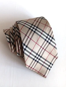 Burberry London Vintage Men's Tie All Silk Classic Nova Check Beige Red Designer - Picture 1 of 6
