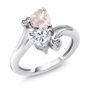 925 Sterling Silver Rose Rose Quartz Ring For Women (1.55 Cttw, Heart Shape - Picture 1 of 6