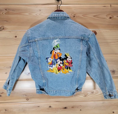 复古迪士尼商店牛仔夹克男女通用青少年米奇和朋友中号着色 90 年代 — 第 1/4 张图片