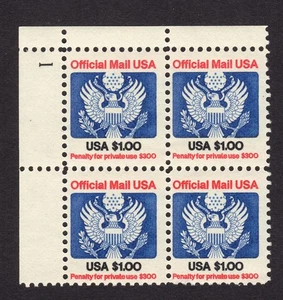 Scott #O132 Official Mail Block of 4 Stamps - MNH P#1 UL - Picture 1 of 1