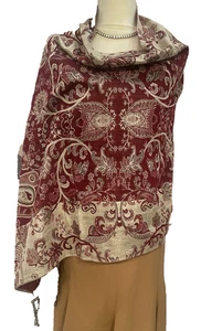 Klassische seidige Fransen Damen Halstuch Schal 70" x 28" gold und rot - Bild 1 von 2