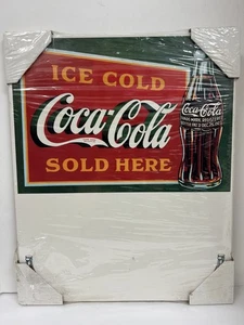 VINTAGE 1997 ICE COLD COCA-COLA SOLD HERE WOODEN SIGN MEMO BOARD 18" x 22" - Picture 1 of 15