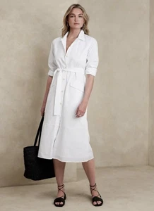 Banana Republic Petites Long Sleeve Poplin Shirtdress Size SP White $139 - Picture 1 of 7