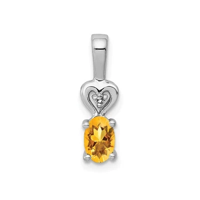 925 Sterling Silver Diamond & Citrine November Birthstone Drop Heart Pendant - Image 1 of 2