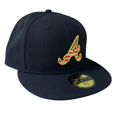 Atlanta Braves New Era 59FIFTY MLB USA National Holiday Navy Cap Hat Size 7 3/8 - Image 1 of 4