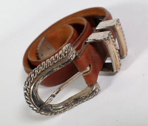 Brighton Leather Belt Small 24 26 Brown Vtg 42007 Distressed Made in USA - Picture 1 of 11