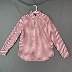 Polo Ralph Lauren Boys Size 8 Evening Post Red Striped Poplin Long Sleeve Shirt - Picture 1 of 10