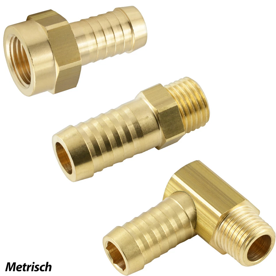FITTINGTEILE Schlauchtülle mit metrischem Gewinde Messing Winkel Druckluft Wasser Fittinge