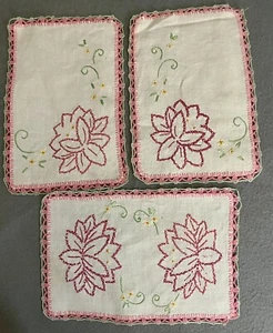 Crochet & Embroidery Table ScarvesDoilies Floral Handmade Vintage 3 Pc Set - Picture 1 of 7