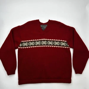 Vintage Abercrombie & Fitch Sweater Wool Fair Isle V Neck Red Mens XL Snowflake - Picture 1 of 7