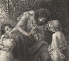 1840 Gravure originale anglaise L'origine de la musique flûte enfants