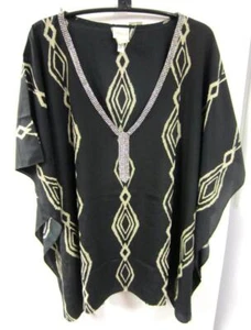 PONCHO CUERPO DE CUELLO EN V CHICO'S DIAMOND IKAT DEVIN TALLA NEGRA S/M NUEVO CON ETIQUETAS $109 - Imagen 1 de 9